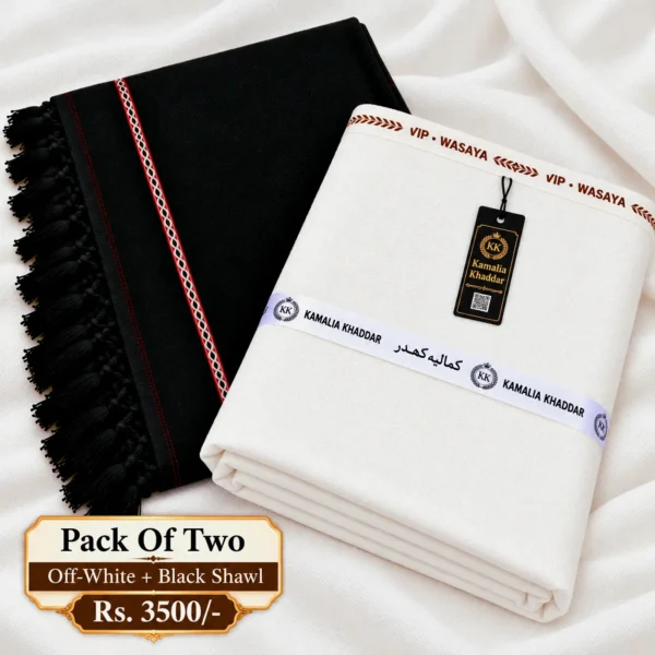Pack Of Two | Off-white Karandi + Black Shawl