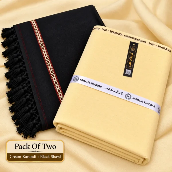 Pack Of Two | Cream Karandi + Black Shawl |